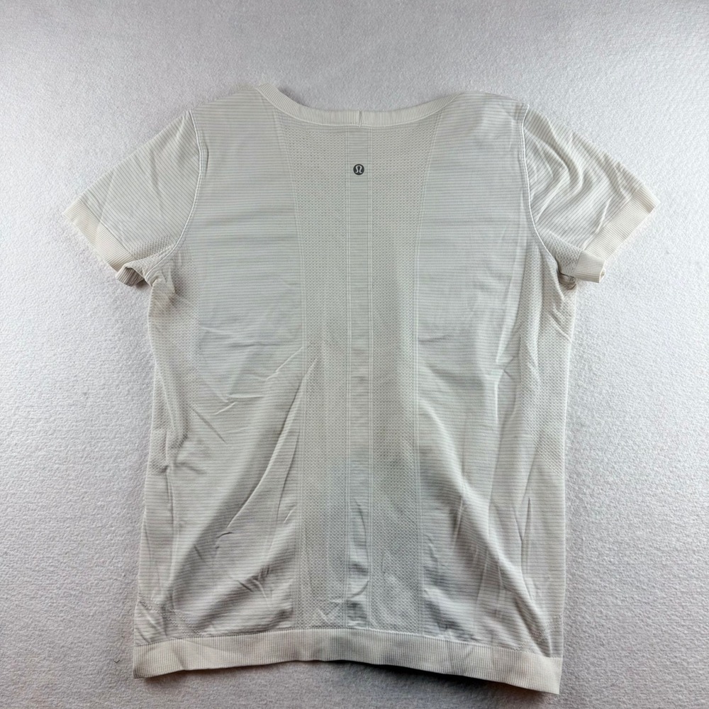 Lululemon Swiftly Tech Short Sleeve Crew White Striped Athletic Shirt Size 8